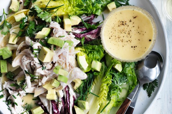 Neil Perry's chicken, avocado and witlof salad with walnut vinaigrette.