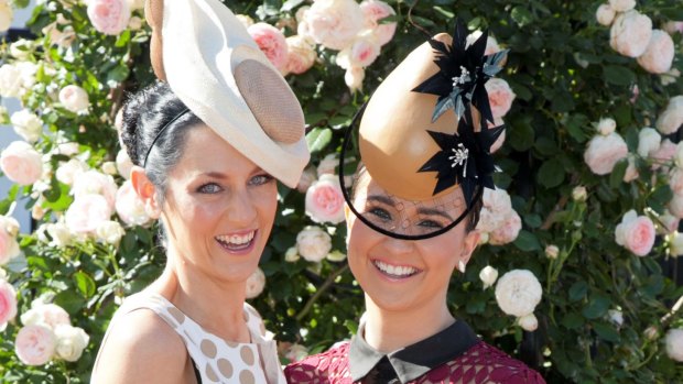 Bernadette House (left) and Whitney Berry at Fashions on the Field launch, Flemington.