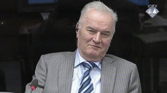 Ratko Mladic during his appearance at the Yugoslav war crimes tribunal in the Hague, Netherlands.