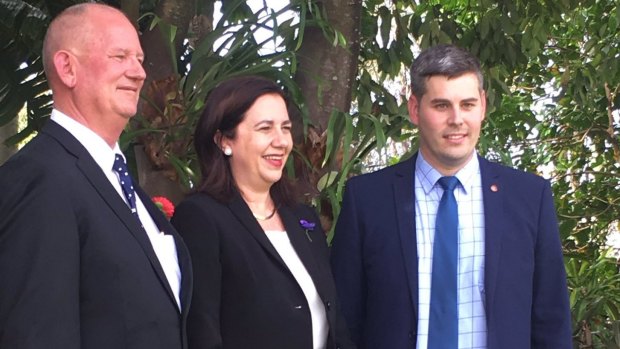 New Agriculture Minister Bill Byrne, Premier Annastacia Palaszczuk and Police Minister Mark Ryan following the ministers' swearing in at Government House.