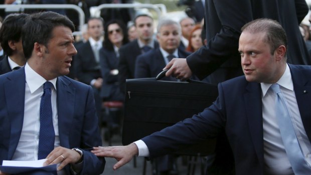 Italy's Prime Minister Matteo Renzi, left, and Malta's Prime Minister Joseph Muscat: European leaders have been galvanised by mass drownings in the Mediterranean on the weekend.