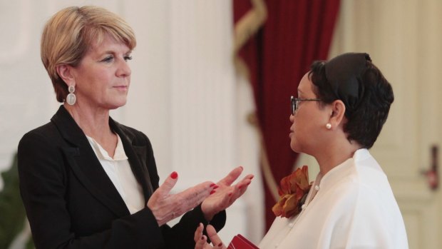 Foreign Minister Julie Bishop talks with her Indonesian counterpart Retno Marsudi on Wednesday.