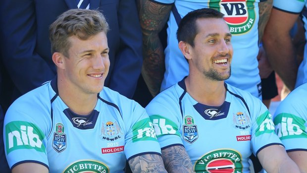 Under the spotlight: Trent Hodkinson and Mitchell Pearce.