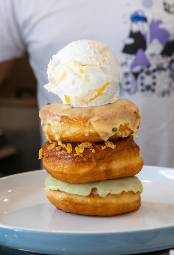 Doughnut and ice-cream stack.