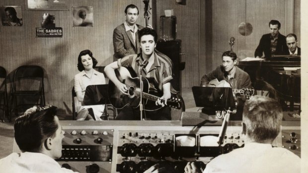 Elvis Presley playing a Maton HG100, made in Melbourne, in the movie Jailhouse Rock, 1957.