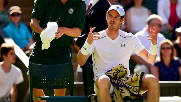 Job done: Andy Murray during his first round match at Wimbledon.