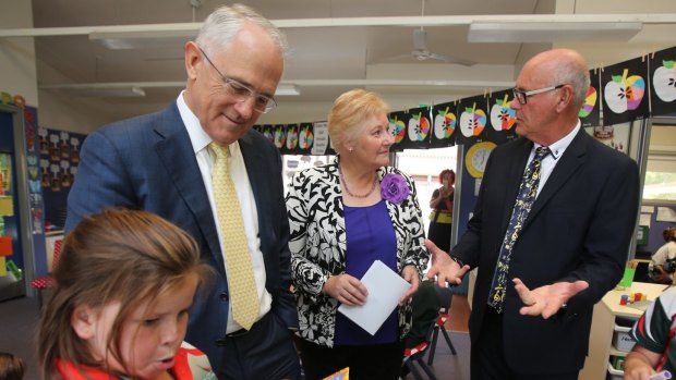 Liberal MP Ann Sudmalis with Prime Minister Malcolm Turnbull on a visit to Sanctuary Point Public School last week.  