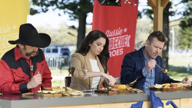 The judges of Aussie Barbecue Heroes give dishes from a challenge the taste test.