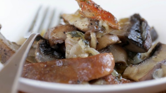 Mushrooms baked with garlic, olive oil and parmesan.