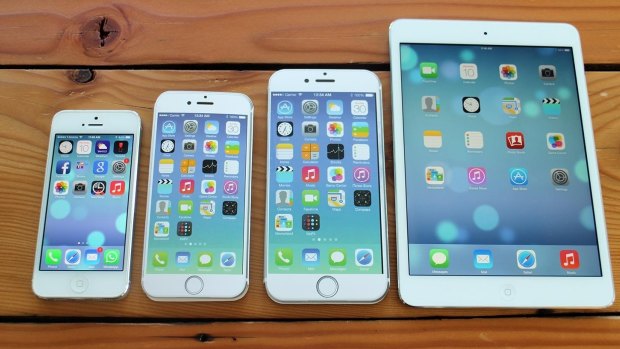 Family reunion: the iPhone 5, 6, 6 Plus and iPad mini.