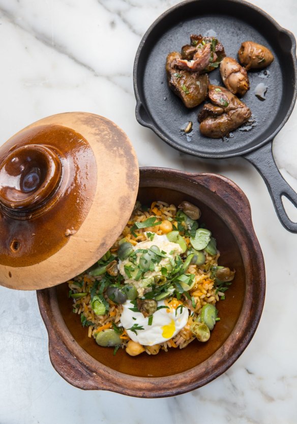 Warm rice and chick pea salad with a side of hearts,livers and anchovies at Crofter. 