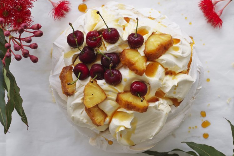 Adam Liaw's pineapple and cherry pavlova.