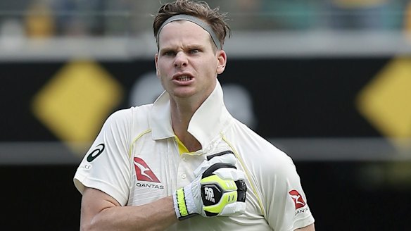 All heart: Steve Smith thumps his chest after scoring his epic hundred