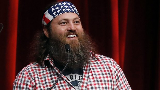 Willie Robertson introduces Republican presidential candidate Donald Trump during the 16th annual Outdoor Sportsman Awards on Thursday.