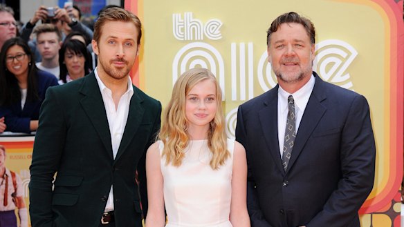 Ryan Gosling, Angourie Rice and Russell Crowe at the UK premiere of The Nice Guys.