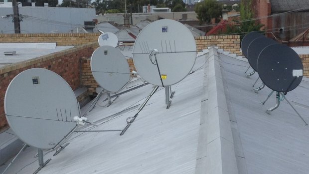 Satellite dishes on the roof of the testing facility in Brunswick.