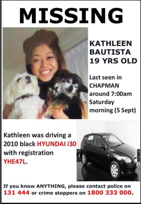A poster with information about missing Canberra woman Kathleen Bautista.