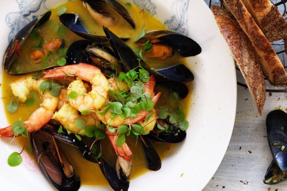 Neil Perry's  prawn and mussel saffron stew.