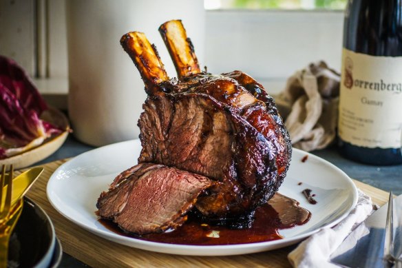 Sticky mulled wine roasted beef. 