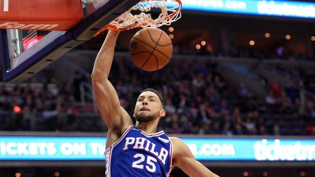 Impressive debut: Ben Simmons dunks against the Wizards.