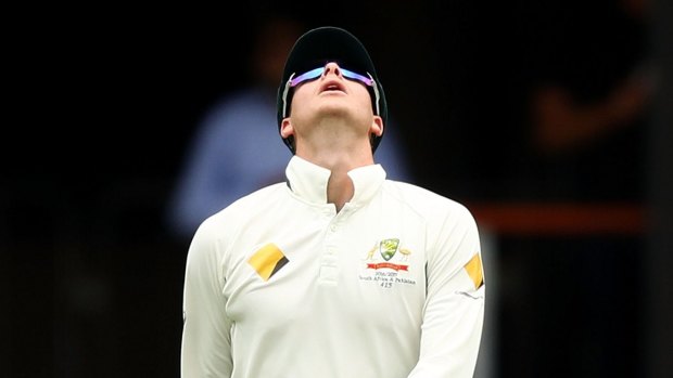 Exasperation: Steve Smith reacts during Pakistans' run chase on day five of the first Test.