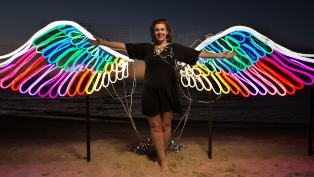 Carla O'Brien with her wings on the cover of the Sunday Age's M Magazine in February 2015.