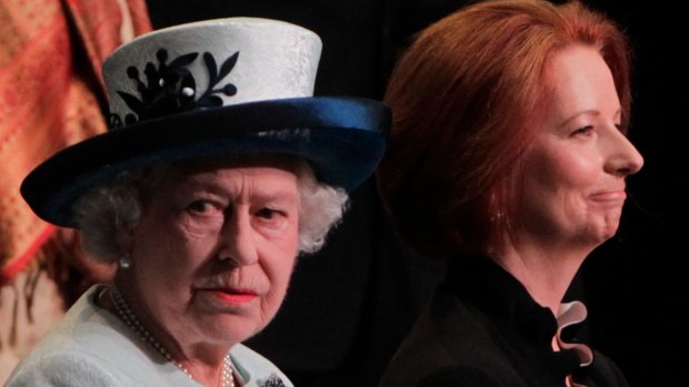 The Queen accompanied by then Australian prime minister Julia Gillard in 2011.