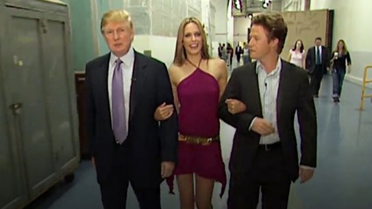 Donald Trump, actress Arianne Zucker, and host Billy Bush in the 2005 tape.