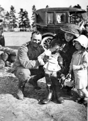 Sentimental streak: Pompey Ellliot with wife Kate and children with son Neil (left) and daughter in September 1914 at Broadmeadows camp.