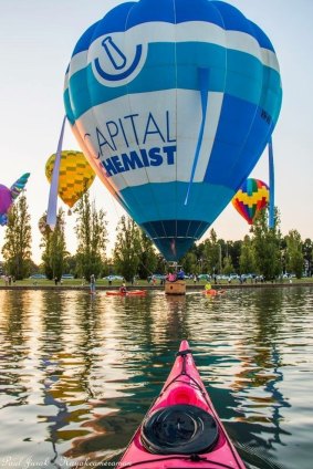 Justin Galbraith who flies the Capital Chemist balloon is know for skimming the lake.