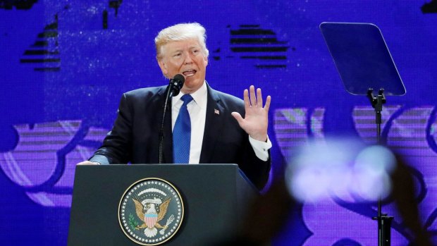 US President Donald Trump speaks at the APEC CEO summit in Da Nang, Vietnam.