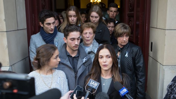 Helen Bertocci  leaves the Melbourne Supreme Court  with her family and supporters.
