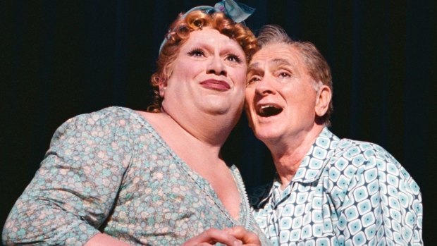 Actor Harvey Fierstein, left, in the role of housewife Edna Turnblad and Dick Latessa, who played her husband Wilbur Turnblad in Hairspray. 