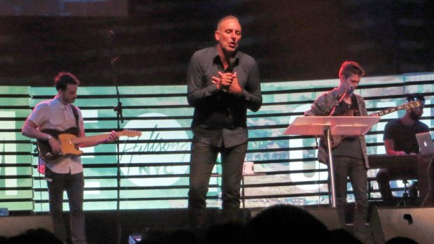 Hillsong Church pastor Brian Houston on stage in New York in 2013.
