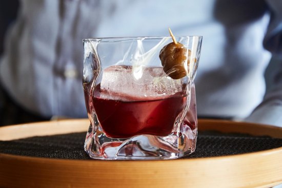 Japanese Martinez cocktail (gin, sweet vermouth, umeshu).