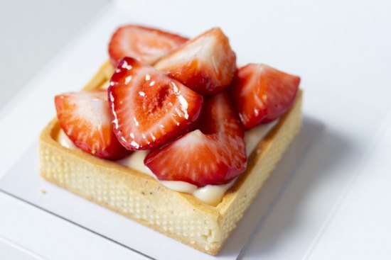 Fruit tart, one of the many high-end pastries in the cabinets at Mia Dolci Italiani.