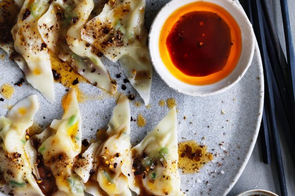Scallop and ginger dumplings with Sichuan chilli dressing.