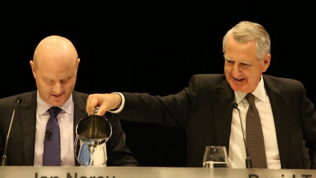 CBA chief executive Ian Narev (left) and chairman David Turner at the Commonwealth Bank's 2015 annual meeting.