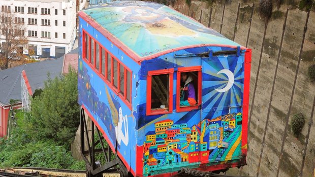 A Valparaiso funicular, which offers cheap transport up the hills and panoramic views.