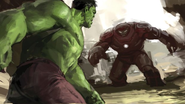 Ryan Meinerding, Hulk versus Hulkbuster no. 5 (detail); keyframes for Avengers: Age of Ultron 2015.
