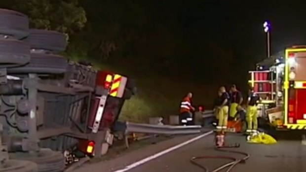 A 36-year-old man died on Friday evening after his truck rolled on the Pacific Motorway at Eight Mile Plains.
