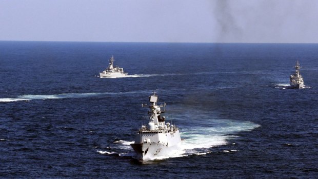 Chinese navy vessels in the South China Sea.