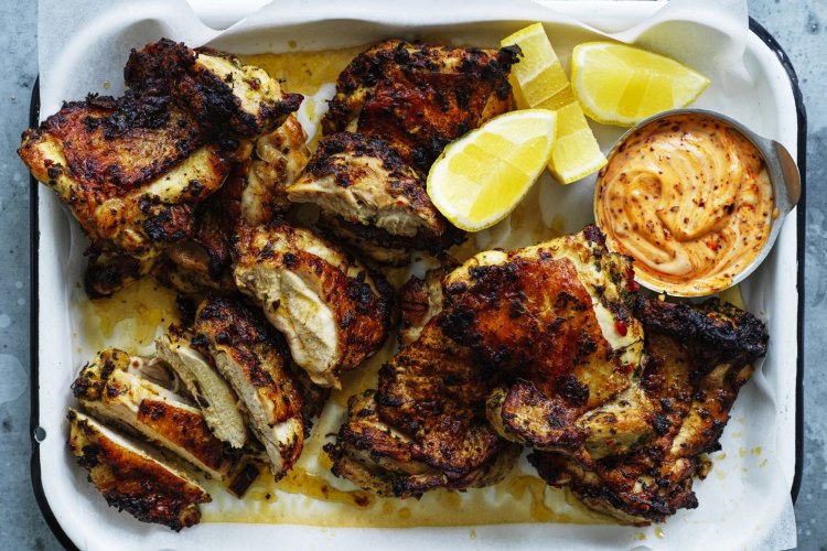Neil Perry's barbecued marinated chicken with spicy mayonnaise.