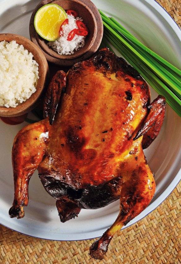 The roast chicken with rice serves six.