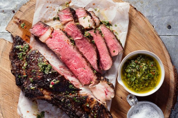 The Blue Ducks' tomahawk steak with chimichurri.