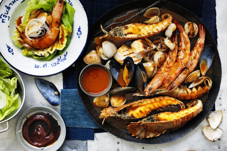 Neil Perry's barbecued seafood with gochujang butter sauce.