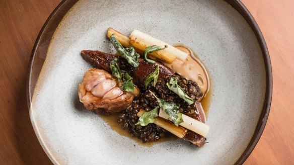 Torello veal tongue, roast sweetbreads, beluga lentils and salsify.