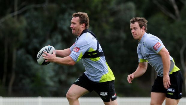 Matt Orford and Sam Williams training at the Canberra Raiders in 2011. 