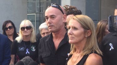 Natalie Hinton speaks to media outside court after Patea was sentenced to life in prison