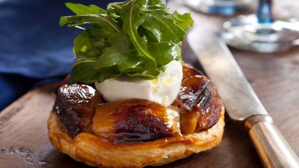 Caramelised shallot tart with goat's cheese &amp; rocket. Just add grilled cos lettuce. Photographed by Marina Oliphant.